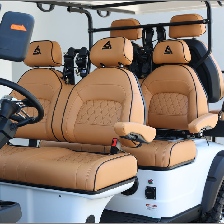 Signal White 6 Seater Golf Cart With Saddle Seats - 206ah Extended Range Golf Cart LSV