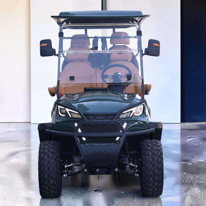 Black Green 6 Seater Golf Cart With Saddle Seats - 206ah Extended Range Golf Cart LSV