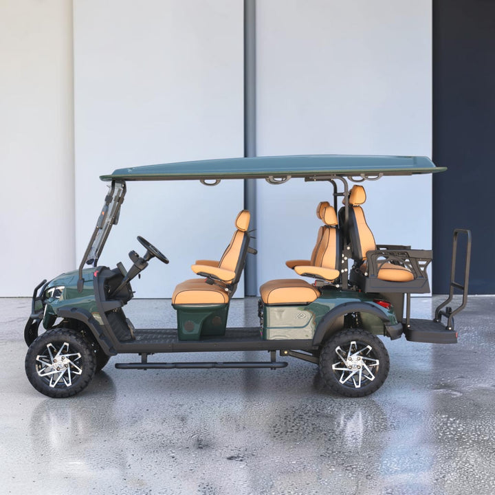 Black Green 6 Seater Golf Cart With Saddle Seats - 206ah Extended Range Golf Cart LSV