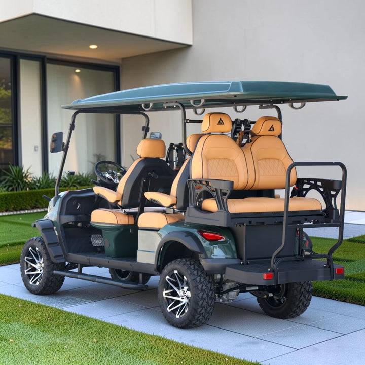 Black Green 6 Seater Golf Cart With Saddle Seats - 206ah Extended Range Golf Cart LSV