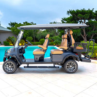 Black Grey 6 Seater Golf Cart With Saddle Seats - 206ah Extended Range Golf Cart LSV