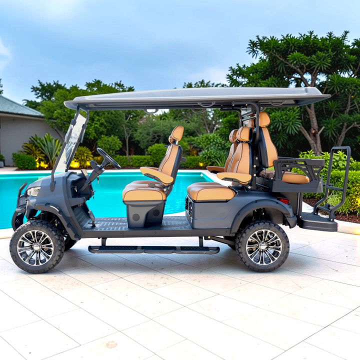 Black Grey 6 Seater Golf Cart With Saddle Seats - 206ah Extended Range Golf Cart LSV