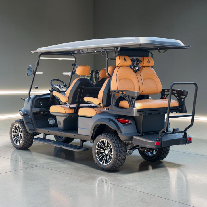 Black Grey 6 Seater Golf Cart With Saddle Seats - 206ah Extended Range Golf Cart LSV