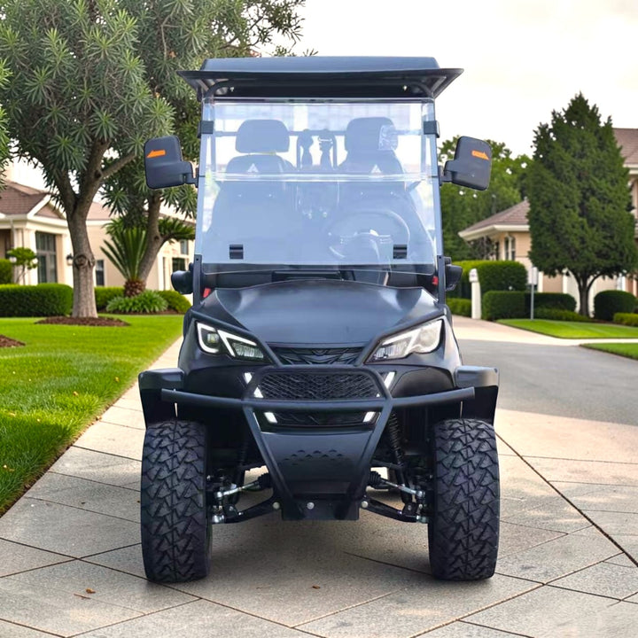 Jet Black 6 Seater Golf Cart With Black Seats - 206ah Extended Range Golf Cart LSV