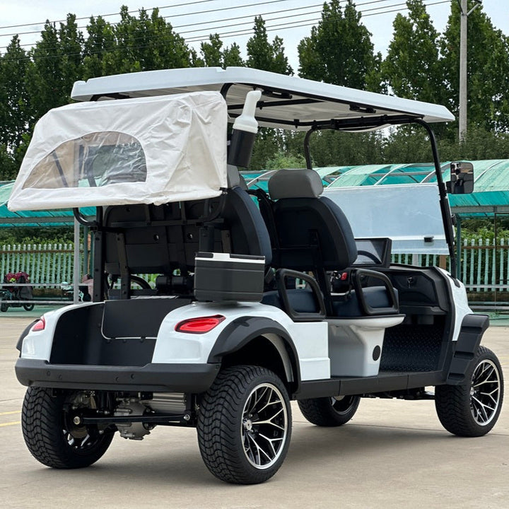 White 4 Seater Golf Cart 72v Lithium - Light Gray/Navy Seats