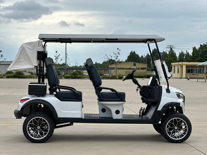 White 4 Seater Golf Cart 72v Lithium - Light Gray/Navy Seats