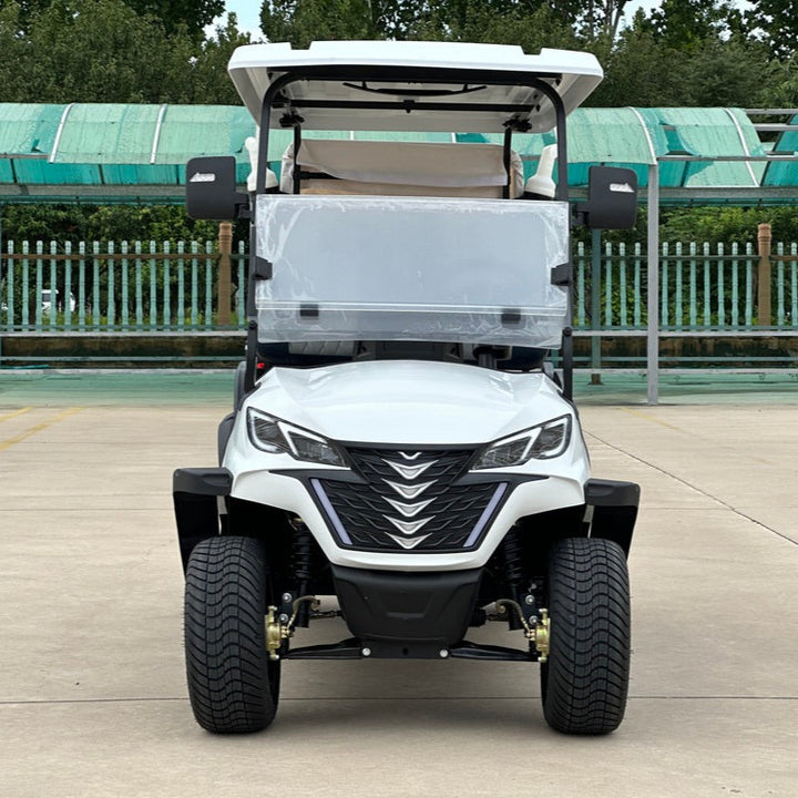 White 4 Seater Golf Cart 72v Lithium - Light Gray/Navy Seats