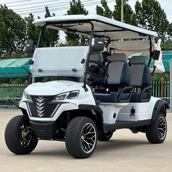 White 4 Seater Golf Cart 72v Lithium - Light Gray/Navy Seats