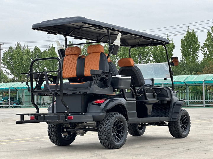 Matte Black 6 Seater Golf Cart w/ Black & Brown Seats - 72v Lithium