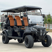 Matte Black 6 Seater Golf Cart w/ Black & Brown Seats - 72v Lithium