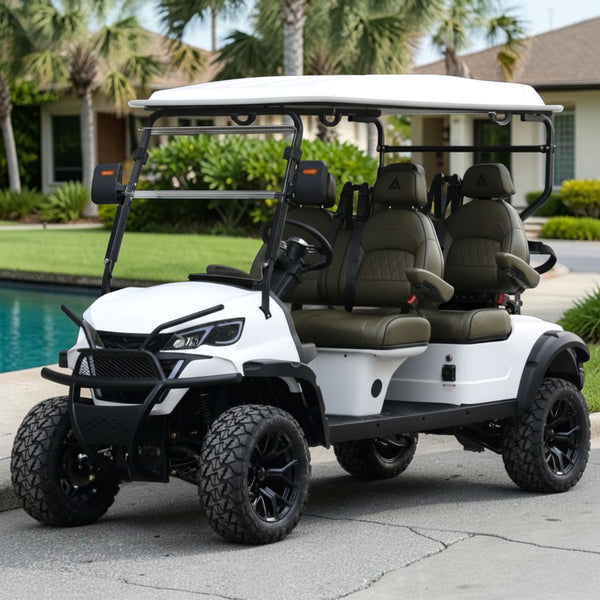 Signal White 4 Forward Golf Cart With Olive Seats - 206ah Extended Range Golf Cart LSV
