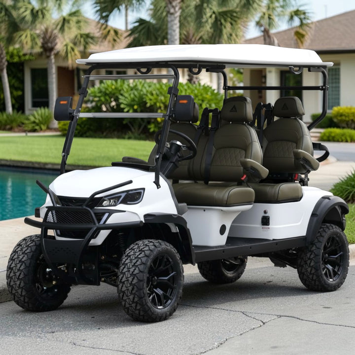 Signal White 4 Forward Golf Cart With Olive Seats - 206ah Extended Range Golf Cart LSV