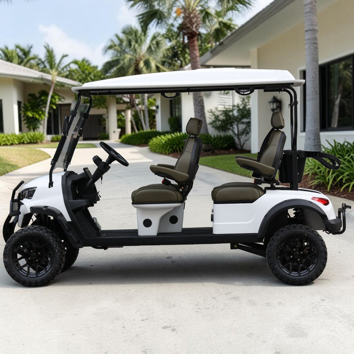 Signal White 4 Forward Golf Cart With Olive Seats - 206ah Extended Range Golf Cart LSV