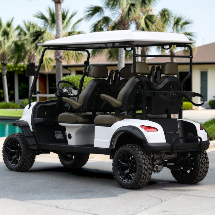 Signal White 4 Forward Golf Cart With Olive Seats - 206ah Extended Range Golf Cart LSV