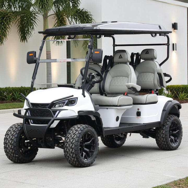 Signal White 4 Forward Golf Cart With Medium Grey Seats - 48v Extended Range Golf Cart LSV
