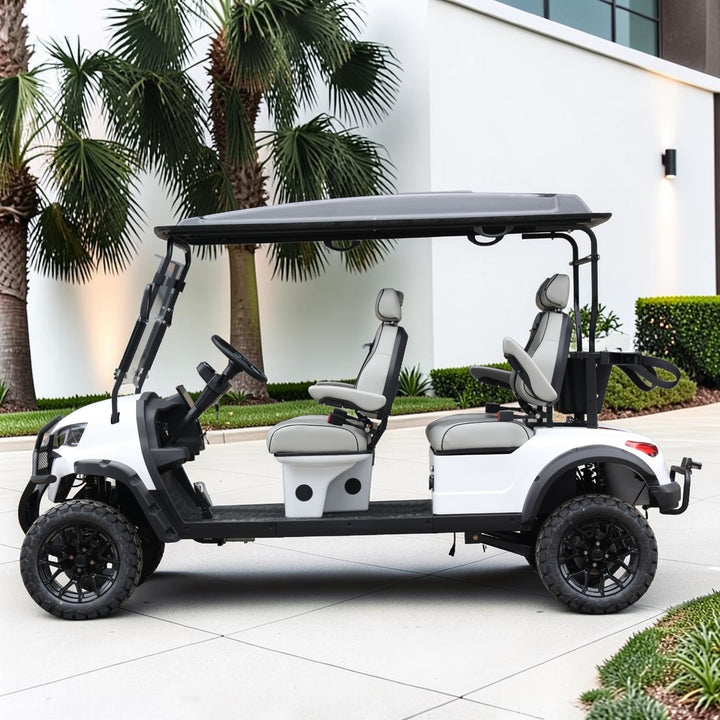 Signal White 4 Forward Golf Cart With Medium Grey Seats - 48v Extended Range Golf Cart LSV