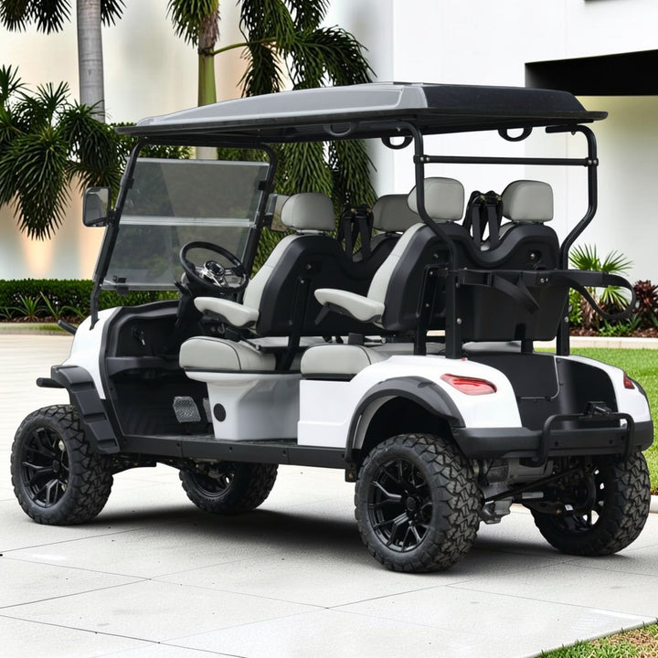 Signal White 4 Forward Golf Cart With Medium Grey Seats - 48v Extended Range Golf Cart LSV