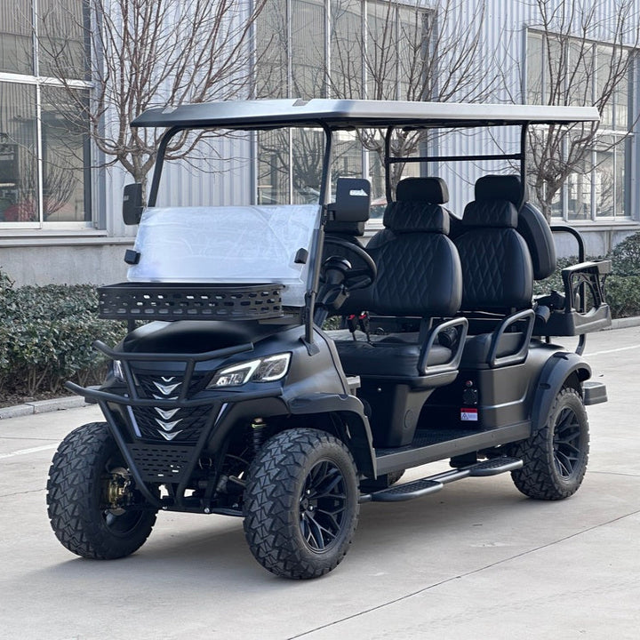 Matte Black 6 Seater Golf Cart w/ All Black Seats - 72v Lithium