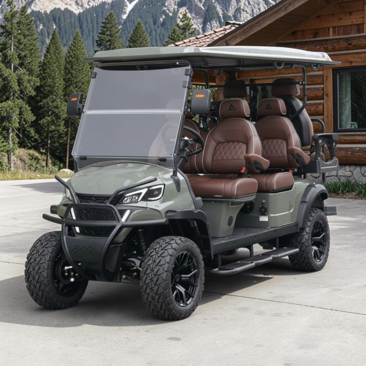 Tarpaulin Grey 6 Seater Golf Cart With Dark Brown Seats - 206ah Extended Range Golf Cart LSV