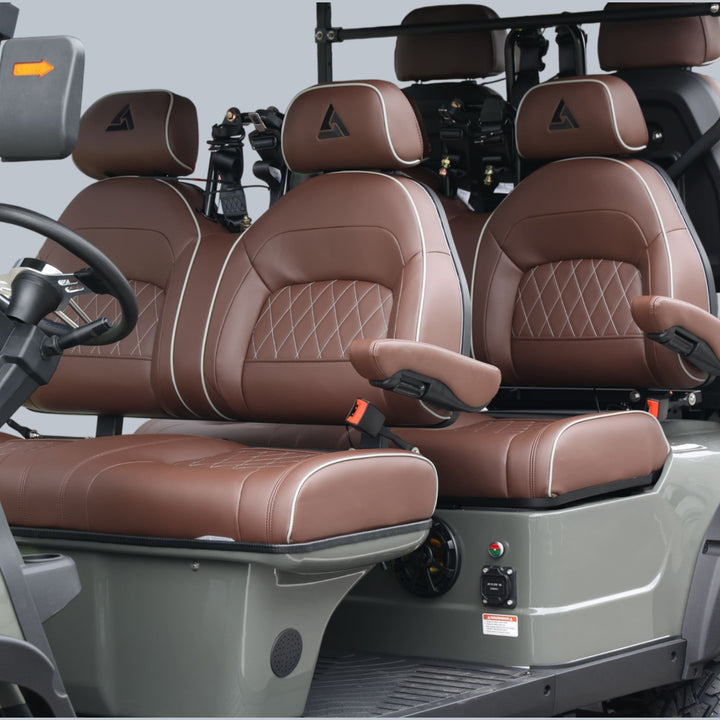 Tarpaulin Grey 6 Seater Golf Cart With Dark Brown Seats - 206ah Extended Range Golf Cart LSV