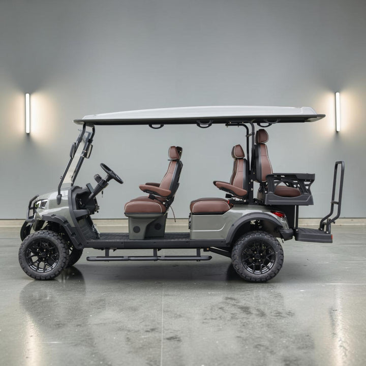 Tarpaulin Grey 6 Seater Golf Cart With Dark Brown Seats - 206ah Extended Range Golf Cart LSV