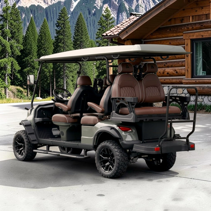 Tarpaulin Grey 6 Seater Golf Cart With Dark Brown Seats - 206ah Extended Range Golf Cart LSV