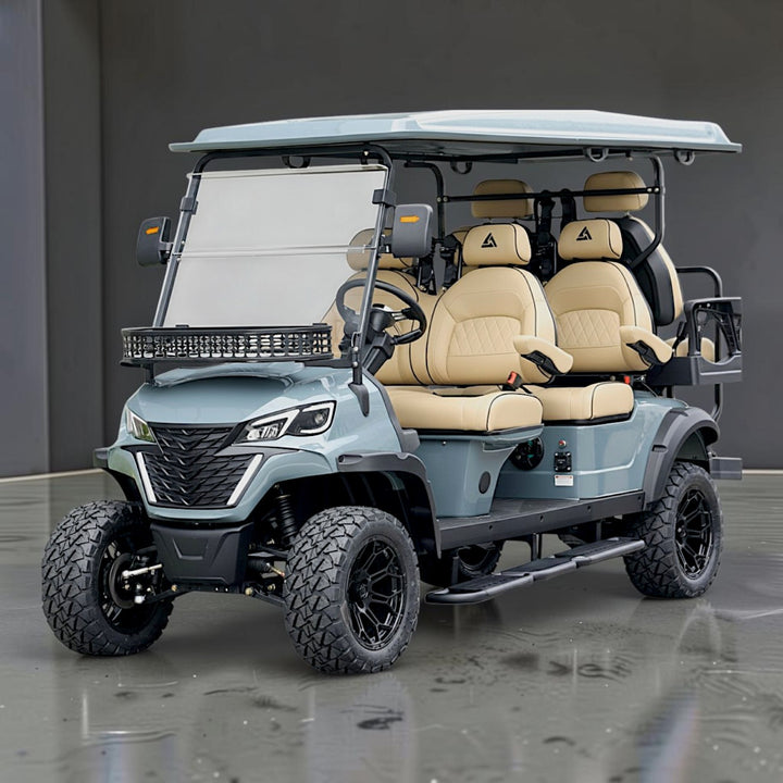 Blue Grey 6 Seater Golf Cart With Beige Seats - 206ah Extended Range Golf Cart LSV