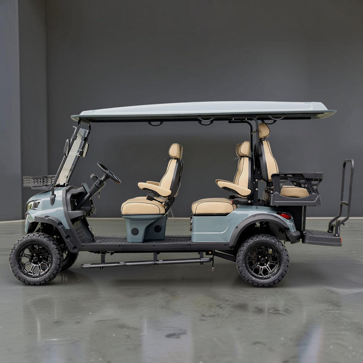 Blue Grey 6 Seater Golf Cart With Beige Seats - 206ah Extended Range Golf Cart LSV