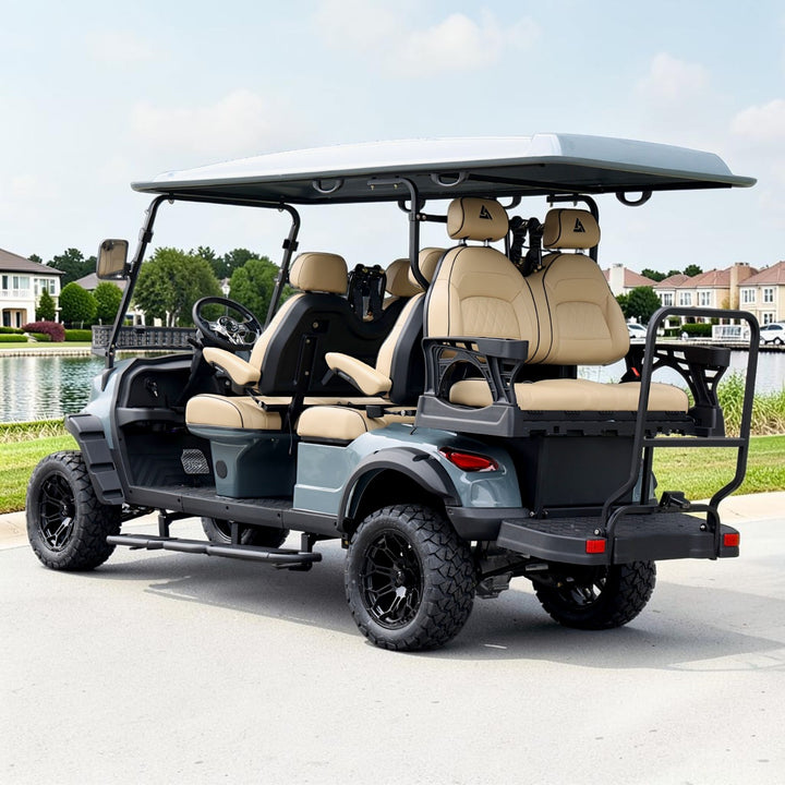 Blue Grey 6 Seater Golf Cart With Beige Seats - 206ah Extended Range Golf Cart LSV