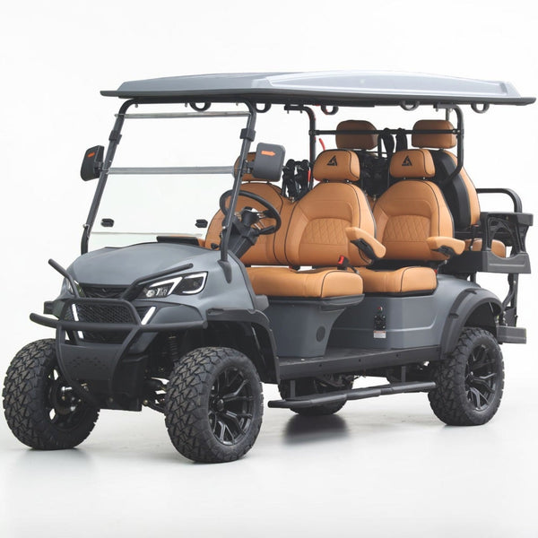 Basalt Grey 6 Seater Golf Cart With Saddle Seats - 206ah Extended Range Golf Cart LSV Lifted