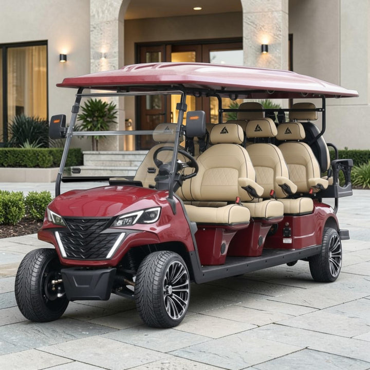 Wine Red 8 Seater Golf Cart With Beige Seats - 206ah Extended Range Golf Cart LSV