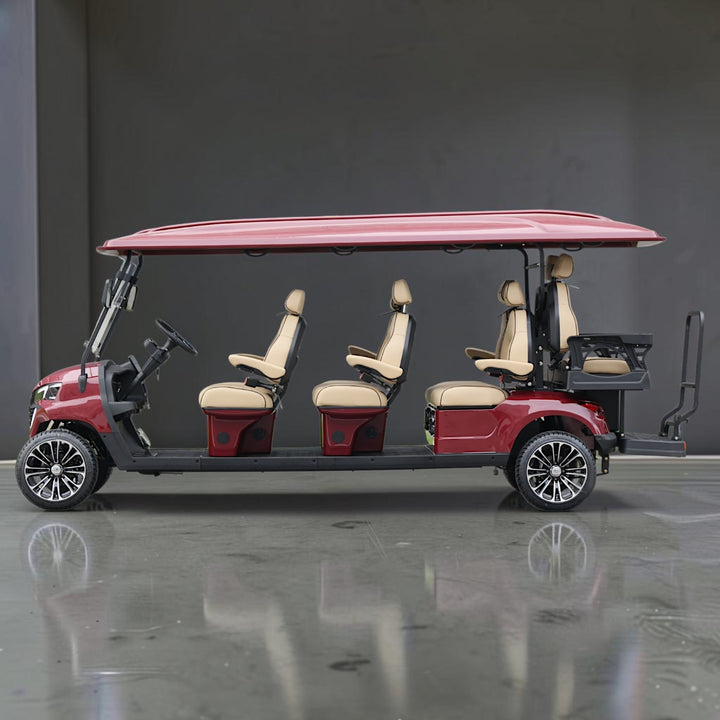 Wine Red 8 Seater Golf Cart With Beige Seats - 206ah Extended Range Golf Cart LSV