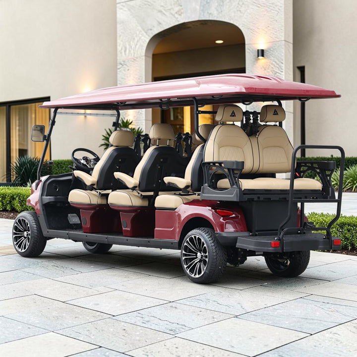 Wine Red 8 Seater Golf Cart With Beige Seats - 206ah Extended Range Golf Cart LSV