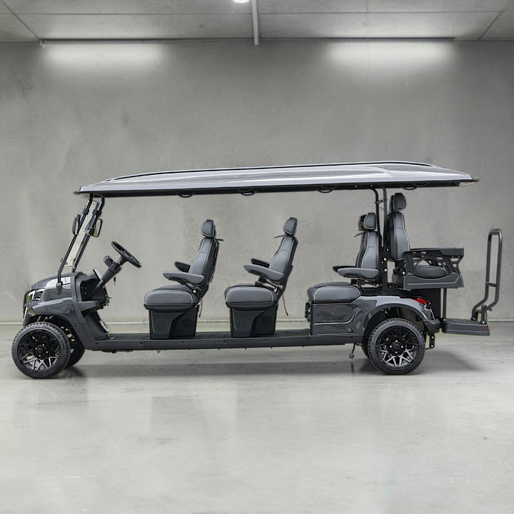 Black Grey 8 Seater Golf Cart With Dark Gray Seats - 206ah Extended Range Golf Cart LSV