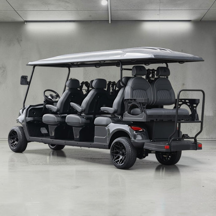 Black Grey 8 Seater Golf Cart With Dark Gray Seats - 206ah Extended Range Golf Cart LSV