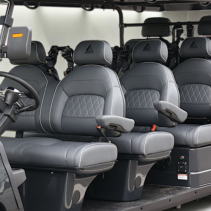 Black Grey 8 Seater Golf Cart With Dark Gray Seats - 206ah Extended Range Golf Cart LSV