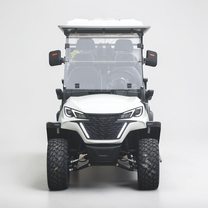 White 6 Seater Golf Cart With Dark Grey Seats - 206ah Extended Range Golf Cart LSV Lifted