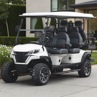 White 6 Seater Golf Cart With Dark Grey Seats - 206ah Extended Range Golf Cart LSV Lifted