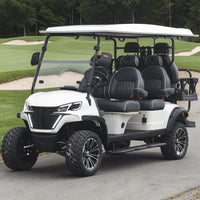 White 6 Seater Golf Cart With Dark Grey Seats - 206ah Extended Range Golf Cart LSV Lifted