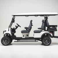 White 6 Seater Golf Cart With Dark Grey Seats - 206ah Extended Range Golf Cart LSV Lifted