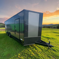 24ft Enclosed Trailer in Charcoal Gray, Blackout Pkg 8.5 x 24 Race Trailer with Spoiler and Gullwing