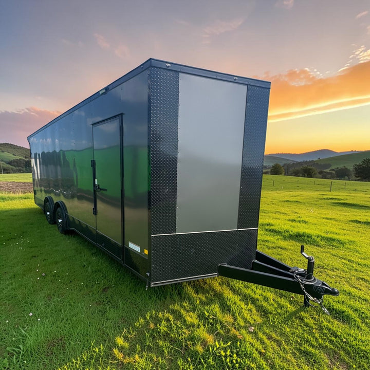 24ft Enclosed Trailer in Charcoal Gray, Blackout Pkg 8.5 x 24 Race Trailer with Spoiler and Gullwing