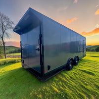 24ft Enclosed Trailer in Charcoal Gray, Blackout Pkg 8.5 x 24 Race Trailer with Spoiler and Gullwing