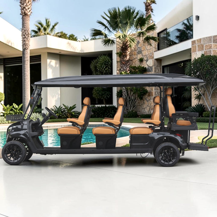 Jet Black 8 Seater With Saddle Seats - 206ah Extended Range Golf Cart LSV