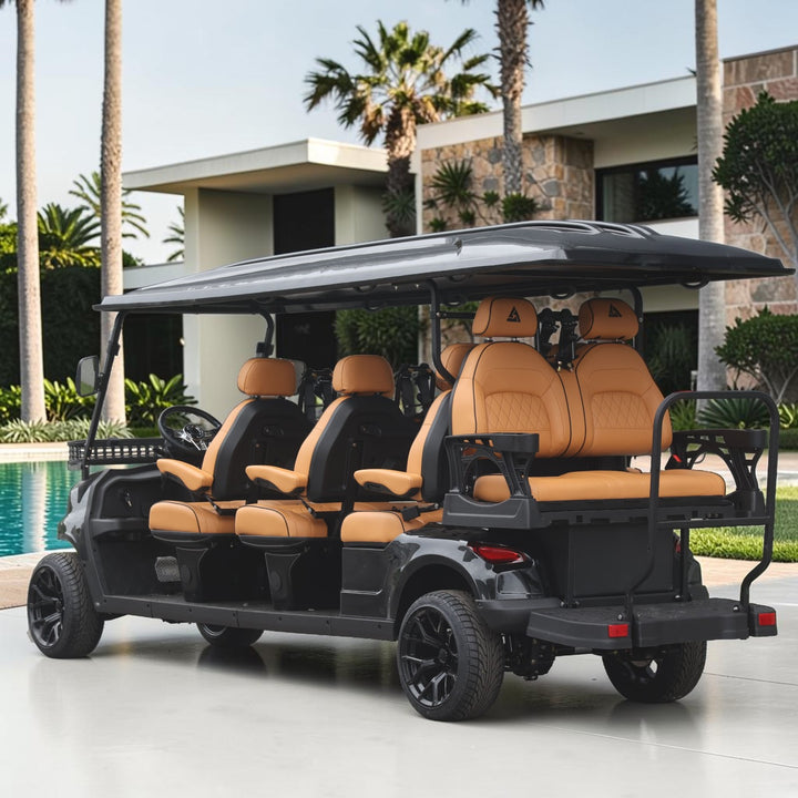 Jet Black 8 Seater With Saddle Seats - 206ah Extended Range Golf Cart LSV