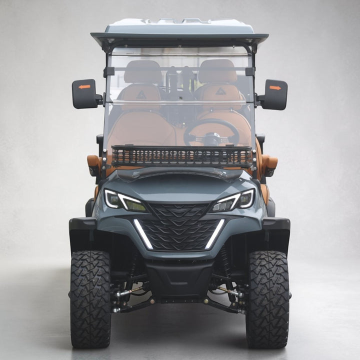 Blue Grey 6 Seater Golf Cart With Saddle Seats - 206ah Extended Range Golf Cart LSV Lifted