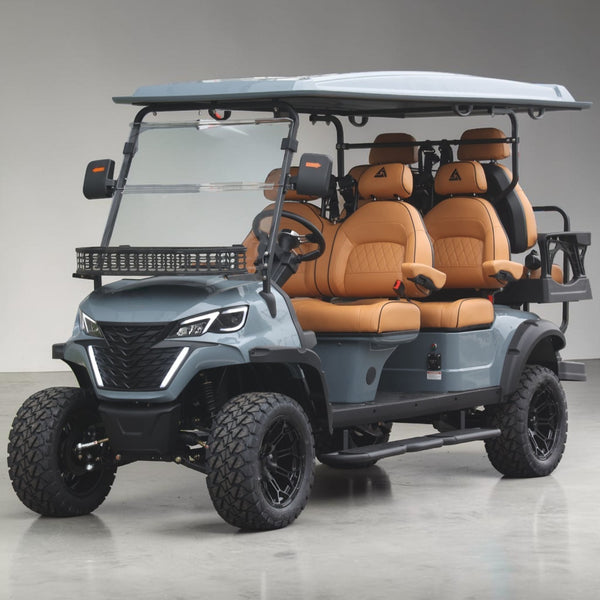 Blue Grey 6 Seater Golf Cart With Saddle Seats - 206ah Extended Range Golf Cart LSV Lifted