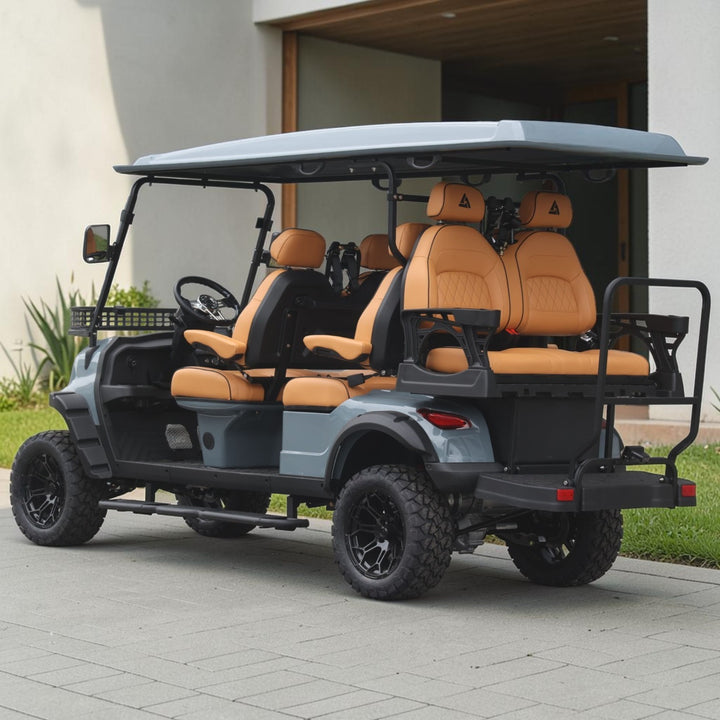 Blue Grey 6 Seater Golf Cart With Saddle Seats - 206ah Extended Range Golf Cart LSV Lifted