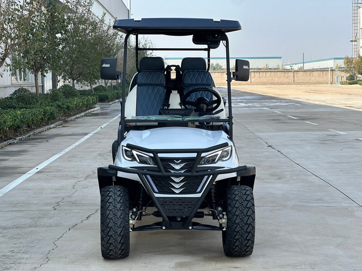 White 6 Seater Golf Cart w/ Medium Gray seats - 72v Lithium