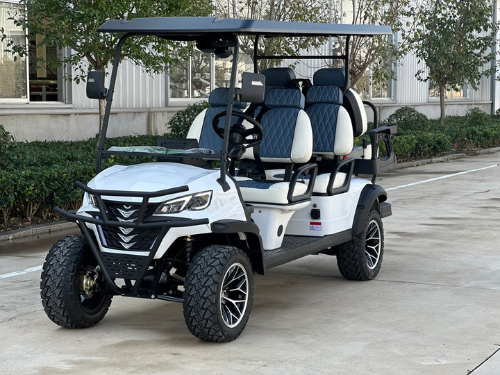 White 6 Seater Golf Cart w/ Medium Gray seats - 72v Lithium